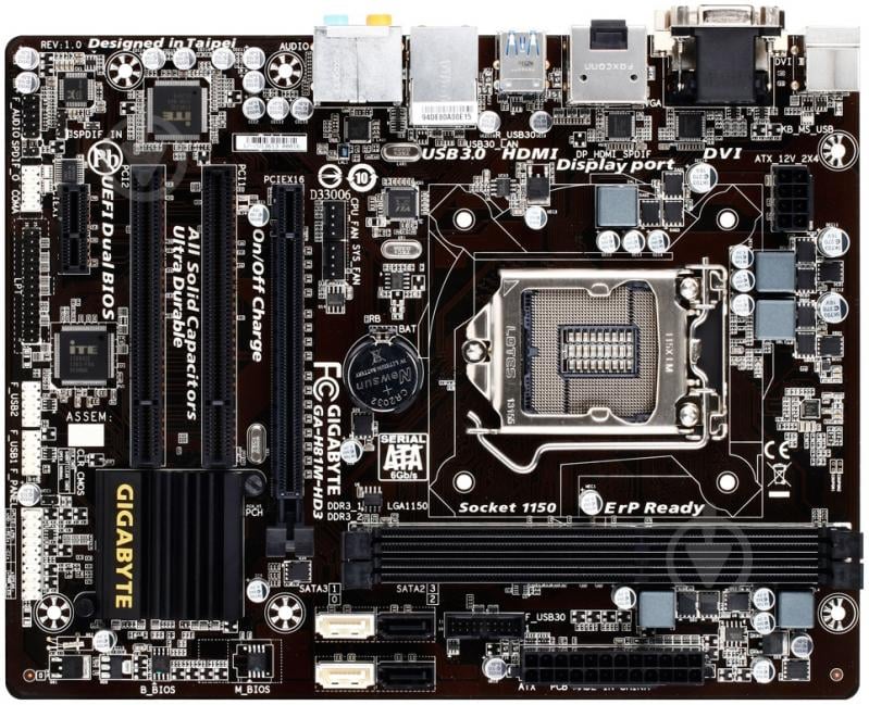 Материнская плата Gigabyte GA-H81M-HD3 (Socket 1150, Intel H81, mirco ATX) - фото 1