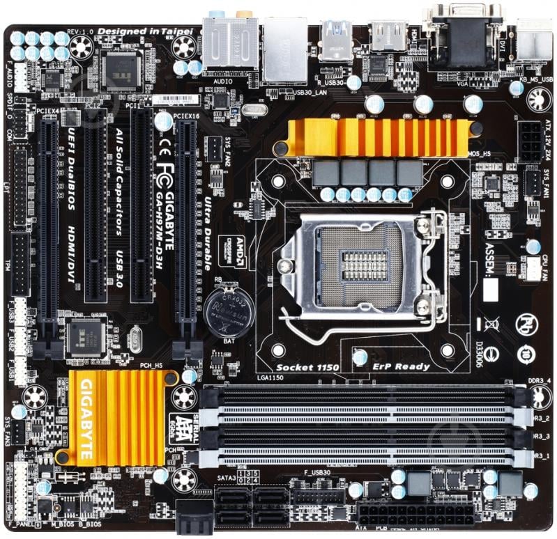 Материнская плата Gigabyte GA-H97M-D3H (Socket 1150, Intel H97, mirco ATX) - фото 1