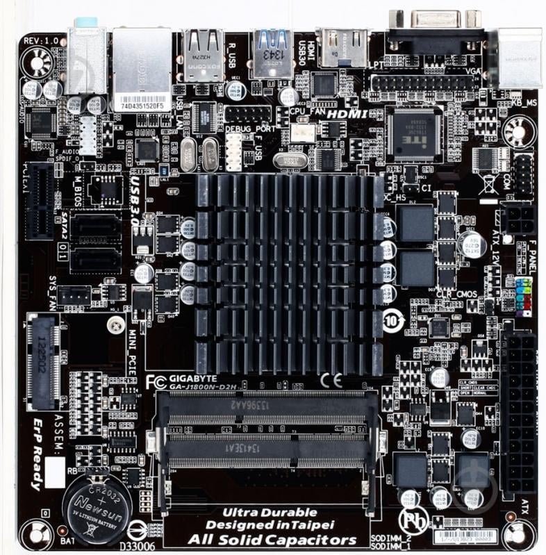 Материнская плата Gigabyte GA-J1800N-D2H (Integrated CPU, SoC, mini ITX) - фото 1
