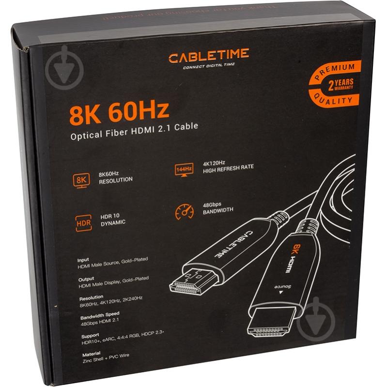 Кабель PowerPlant Cabletime HDMI (M) - HDMI (M), 2.1V, 8K, 60Hz, 48Gbps, 10м 10 м black (CA914029) - фото 4