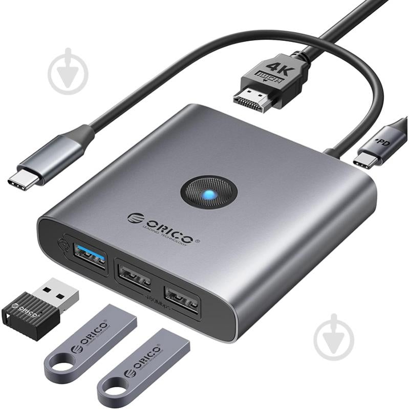 USB-хаб Orico Type-C 5-в-1 Docking Station (5Gbps) (FAX3-5P-GY-EP) - фото 2