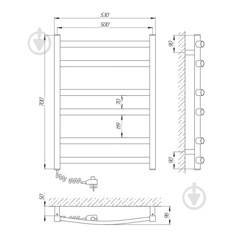 Полотенцесушитель Laris Атлант ЧФ6 500х700 Е Л 73207408 - фото 5