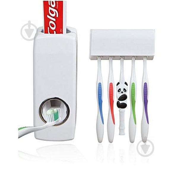 Дозатор, диспенсер для зубной пасты с держателем для двух зубных щеток, белый