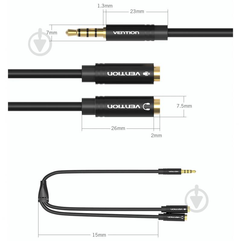 Розгалужувач для навушників Vention 0,3 м чорний (BBVBY) - фото 3