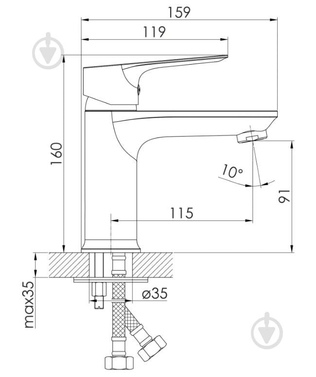 Смеситель для умывальника Imprese LORETA, чорний, 35 мм - фото 2