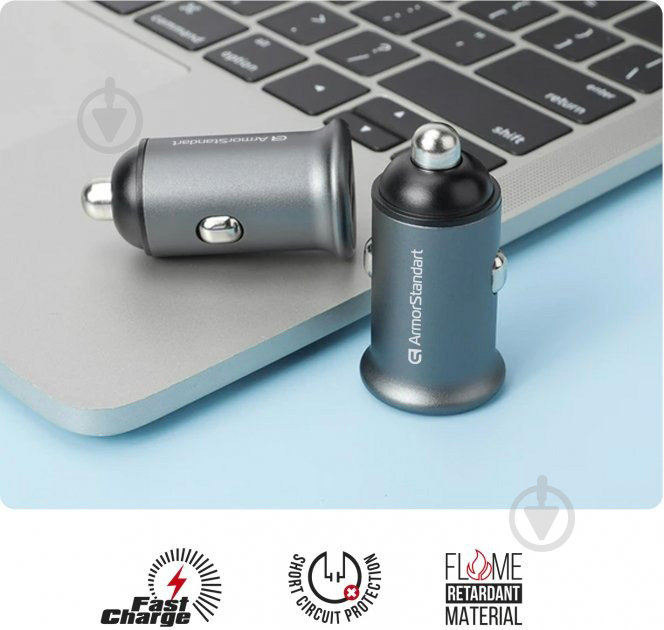 Автомобільний зарядний пристрій Armorstandart USB Type-C PD20W + USB QC 3.0 Grey (ARM65439) - фото 5