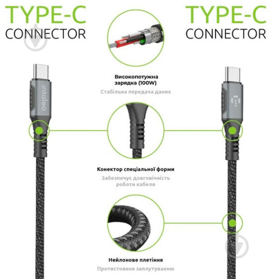 Кабель Intaleo Type-C to Type-C 100W (CBGPD100WTT2) 2 м сірий (1007497) - фото 3