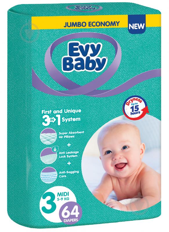 Подгузники Evy Baby Midi 3 5-9 кг 64 шт. - фото 1