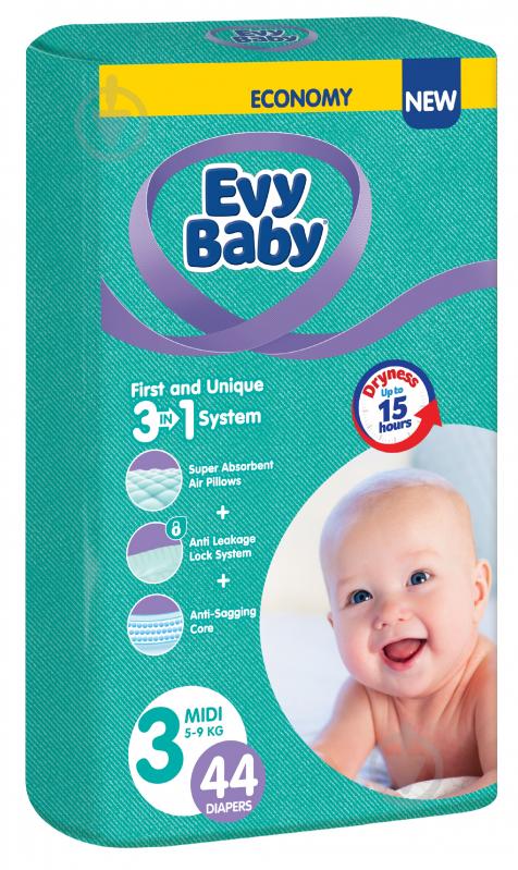 Подгузники Evy Baby Midi 3 5-9 кг 44 шт. - фото 1