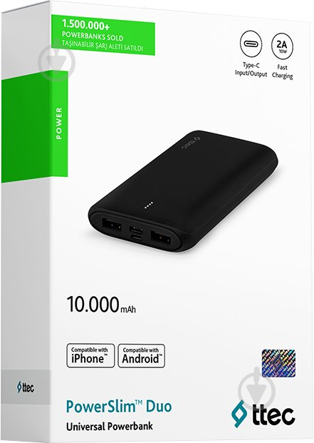 Повербанк Ttec PowerSlim Duo 10000 mAh black (2BB163S) - фото 2