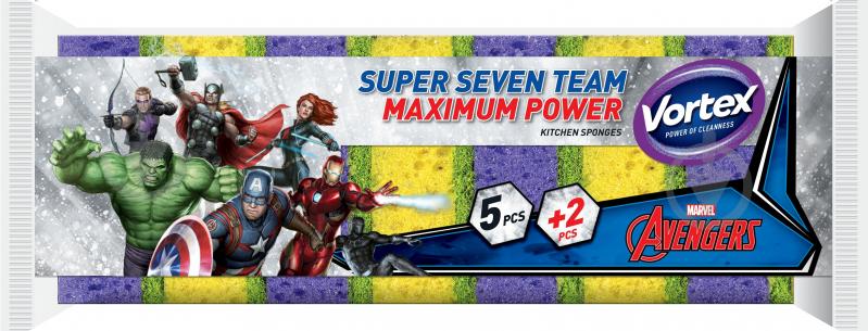Губка для посуды Vortex Marvel Super Seven Team 5+2 = 7 шт. - фото 1