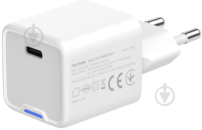 Сетевое зарядное устройство ColorWay GaN Mini 25W PD USB-C white - фото 4 Сетевое зарядное устройство ColorWay GaN Mini 25W PD USB-C white - фото 4