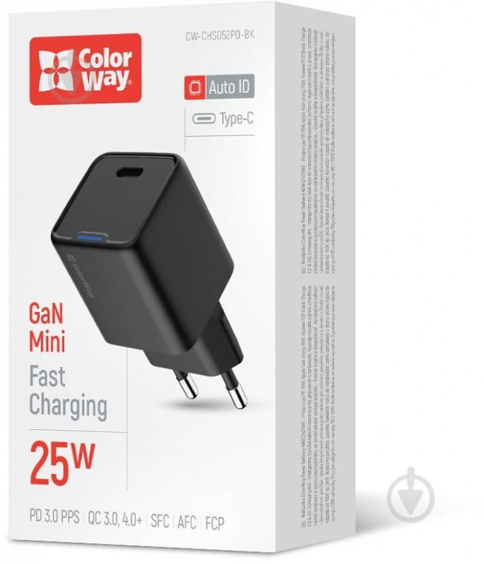 Мережевий зарядний пристрій ColorWay GaN Mini 25W PD USB-C black - фото 13 Мережевий зарядний пристрій ColorWay GaN Mini 25W PD USB-C black - фото 13
