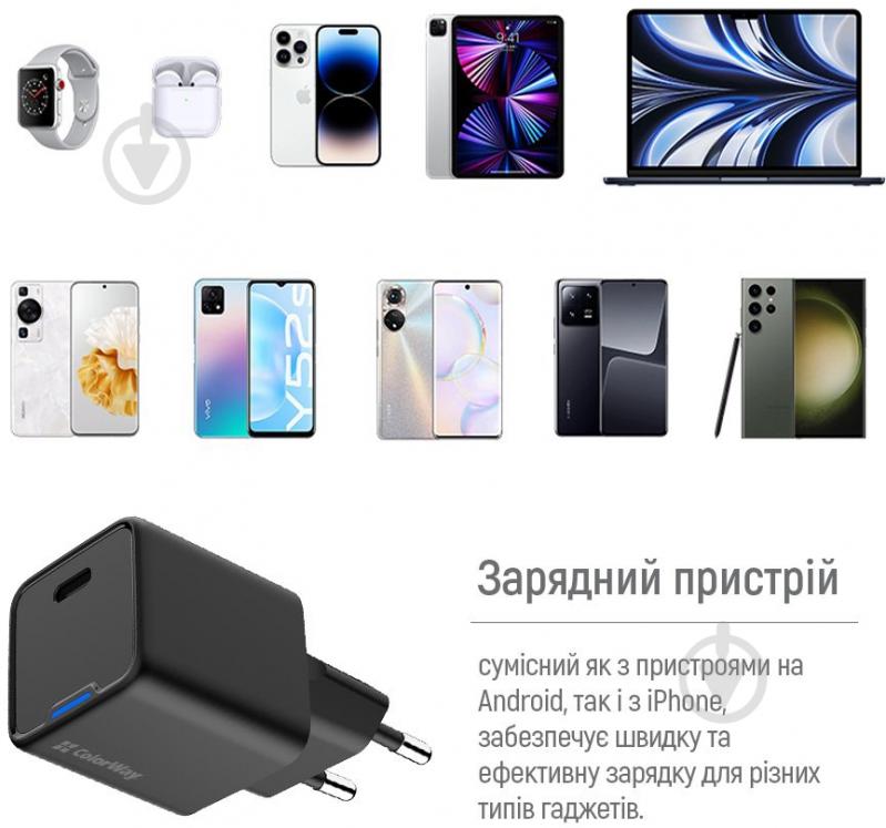 Мережевий зарядний пристрій ColorWay GaN Mini 25W PD USB-C black - фото 11 Мережевий зарядний пристрій ColorWay GaN Mini 25W PD USB-C black - фото 11