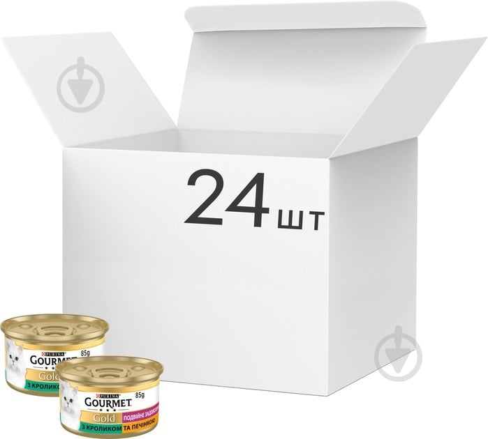 Консерва для котів Gourmet by Purina Gold Подвійне задоволення з кроликом та печінкою 24 шт. 85 г - фото 1