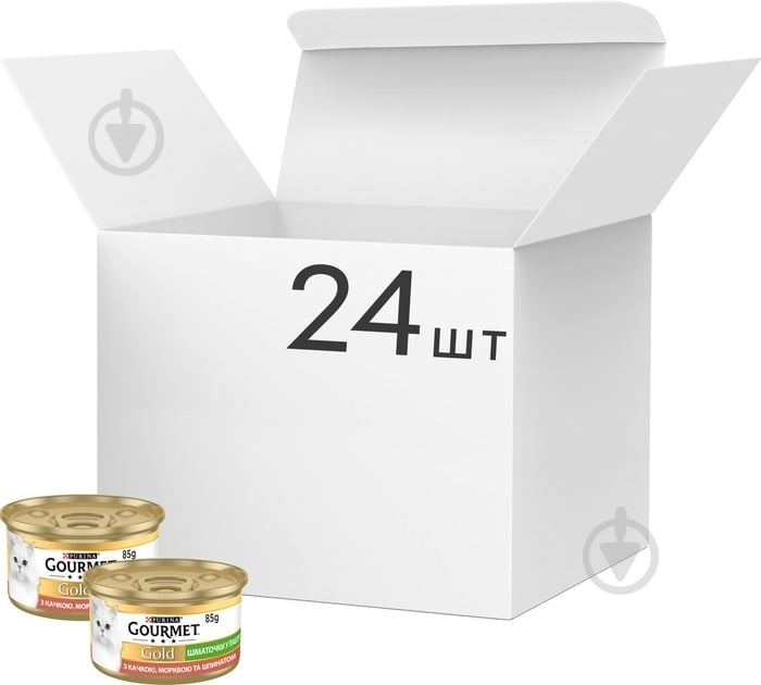 Консерва для котів Gourmet by Purina Gold шматочки у паштеті з качкою, морквою та шпинатом 24 шт. 85 г - фото 1