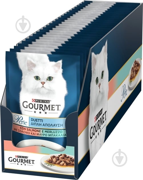 Корм вологий для котів Gourmet by Purina Perle з лососем та сайдою у підливі 26 шт. 85 г - фото 1