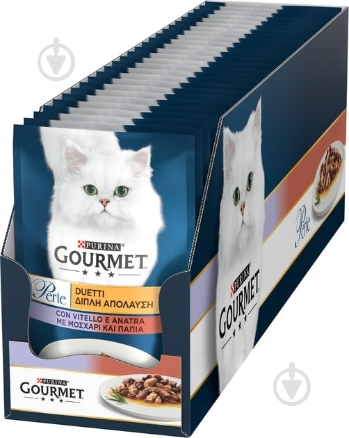 Корм вологий для котів Gourmet by Purina Perle з телятиною та качкою 26 шт. 85 г - фото 1