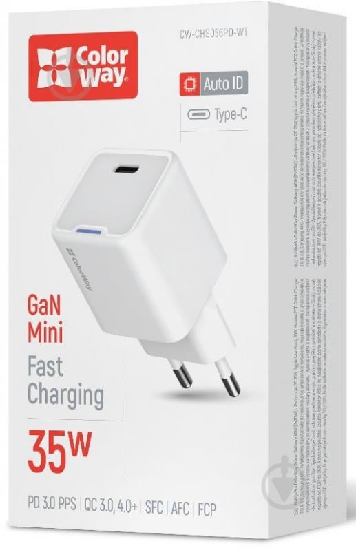 Сетевое зарядное устройство ColorWay GaN Mini 35W PD Port PPS USB-C белый (CW-CHS056PD-WT) - фото 2