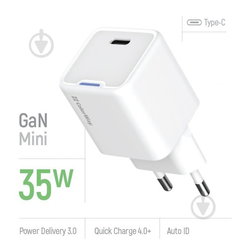 Сетевое зарядное устройство ColorWay GaN Mini 35W PD Port PPS USB-C белый (CW-CHS056PD-WT) - фото 13