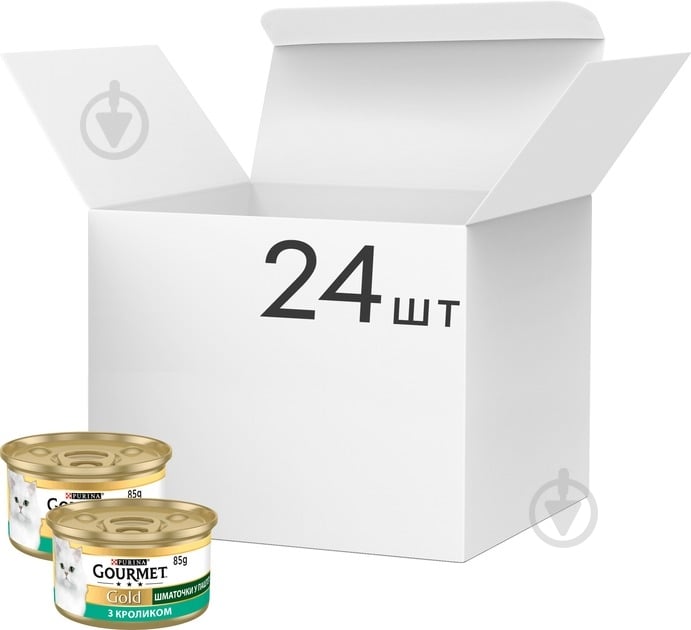 Консерва для котів Gourmet by Purina Gold шматочки у паштеті з кроликом 24 шт. 85 г - фото 1 Консерва для котів Gourmet by Purina Gold шматочки у паштеті з кроликом 24 шт. 85 г - фото 1