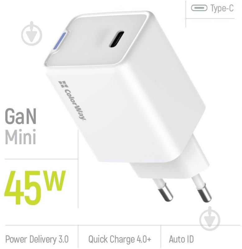 Сетевое зарядное устройство ColorWay GaN Mini 45W PD Port PPS USB-C белый (CW-CHS057PD-WT) - фото 7