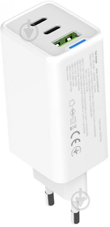 Сетевое зарядное устройство ColorWay GaN Mini 65W PD Port PPS USB (USB-2C1A) белый (CW-CHS058PD-WT) - фото 1