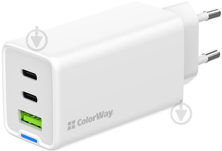 Сетевое зарядное устройство ColorWay GaN Mini 65W PD Port PPS USB (USB-2C1A) белый (CW-CHS058PD-WT) - фото 3
