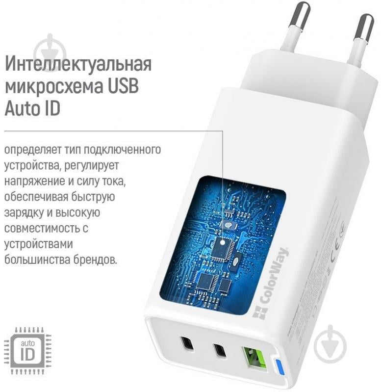 Сетевое зарядное устройство ColorWay GaN Mini 65W PD Port PPS USB (USB-2C1A) белый (CW-CHS058PD-WT) - фото 9