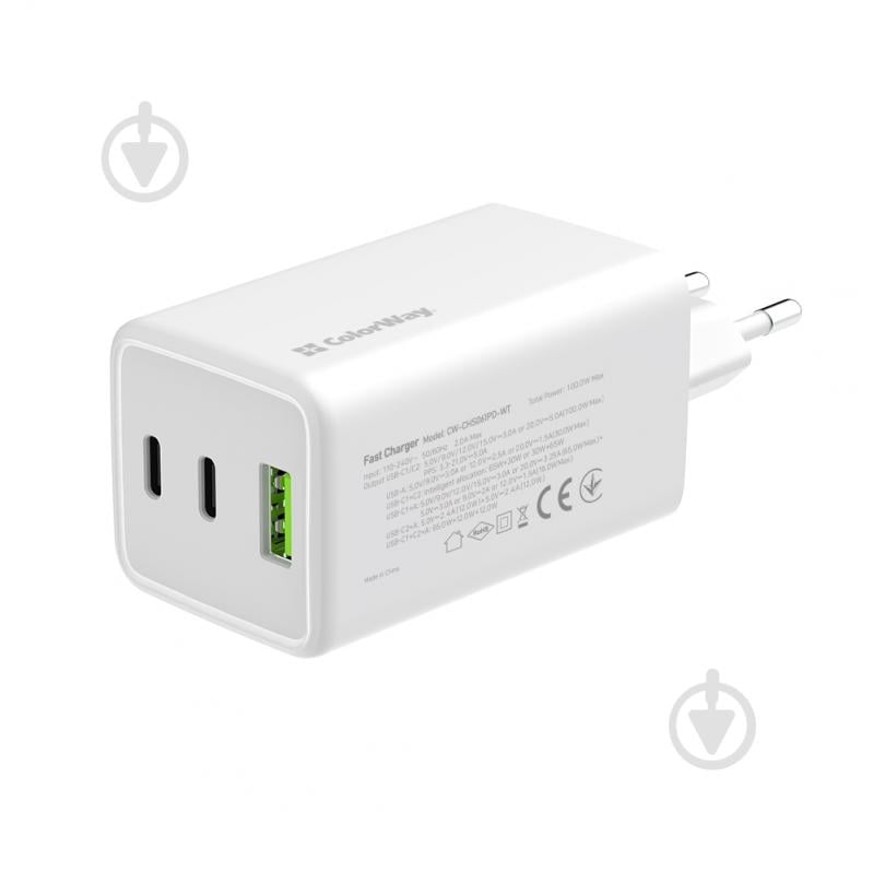 Мережевий зарядний пристрій ColorWay GaN Mini 100W PD Port PPS USB (USB-2C1A) білий (CW-CHS061PD-WT) - фото 4 Мережевий зарядний пристрій ColorWay GaN Mini 100W PD Port PPS USB (USB-2C1A) білий (CW-CHS061PD-WT) - фото 4