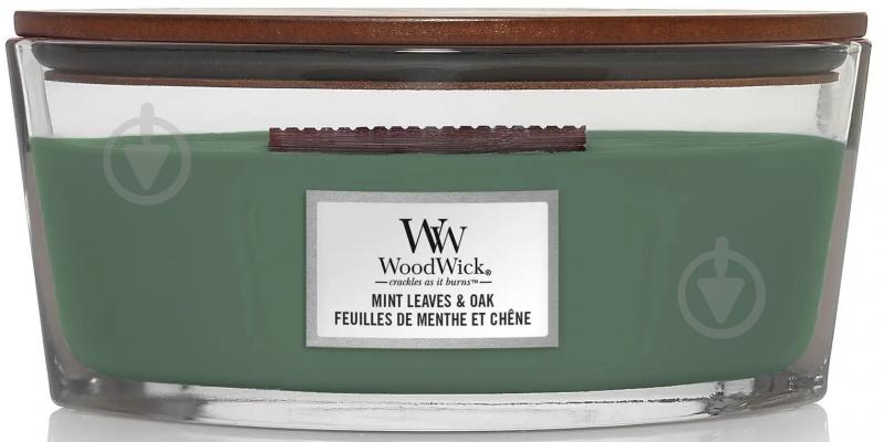 Свічка ароматична Woodwick Ellipse Mint Leaves & Oak (Листя М'яти та Дуб) 453г - фото 1