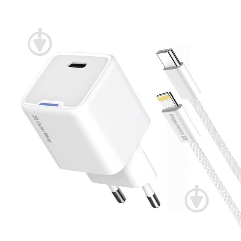 Зарядное устройство ColorWay GaN Mini 20W PD Port PPS USB-C белое cable Lightning (CW-CHS059PDL-WT) - фото 2 Зарядное устройство ColorWay GaN Mini 20W PD Port PPS USB-C белое cable Lightning (CW-CHS059PDL-WT) - фото 2