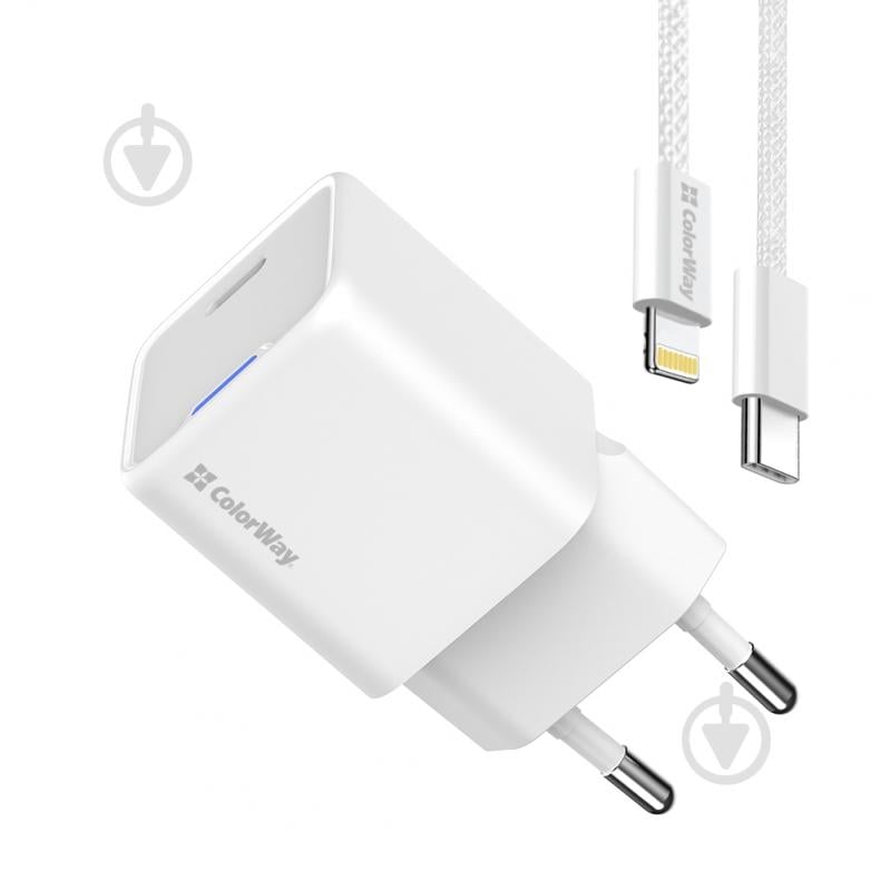 Зарядное устройство ColorWay GaN Mini 20W PD Port PPS USB-C белое cable Lightning (CW-CHS059PDL-WT) - фото 3 Зарядное устройство ColorWay GaN Mini 20W PD Port PPS USB-C белое cable Lightning (CW-CHS059PDL-WT) - фото 3