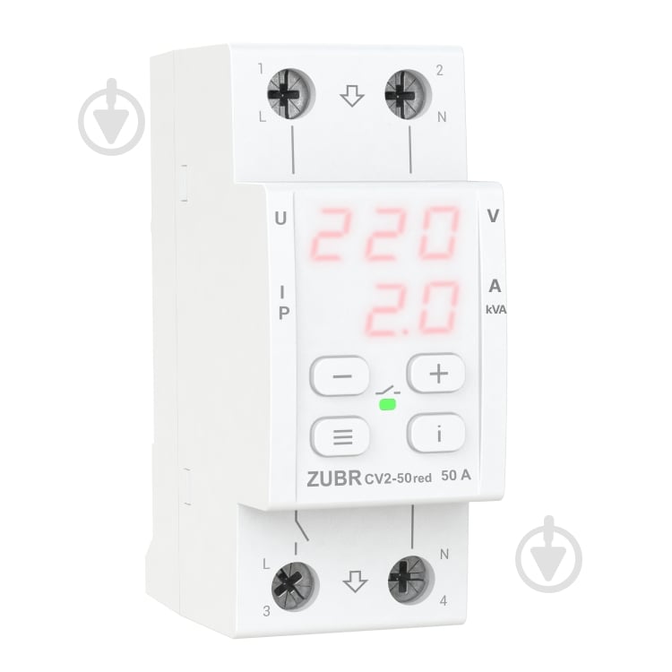 Реле напряжения ZUBR CV2-50 red с контролем тока (50 А, 11 000 ВА) - фото 1