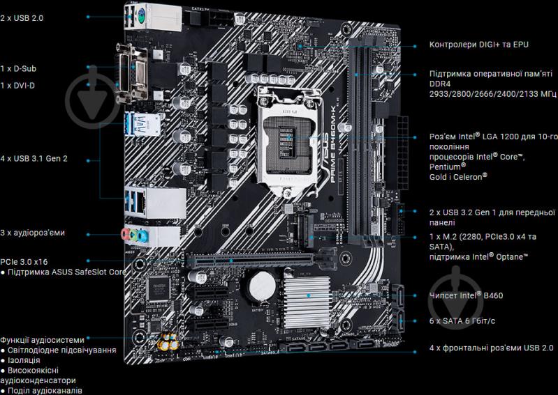 Материнская плата Asus PRIME B460M-K (Socket 1200, Intel B460, mirco ATX) - фото 6