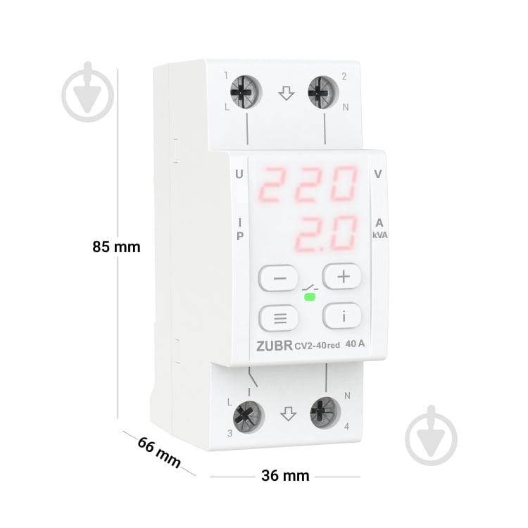 Реле напряжения ZUBR CV2-40 red с контролем тока (40 А, 8 800 ВА) - фото 8 Реле напряжения ZUBR CV2-40 red с контролем тока (40 А, 8 800 ВА) - фото 8