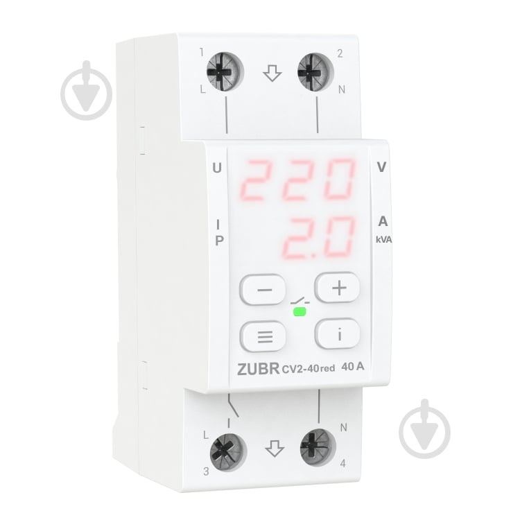 Реле напряжения ZUBR CV2-40 red с контролем тока (40 А, 8 800 ВА) - фото 1 Реле напряжения ZUBR CV2-40 red с контролем тока (40 А, 8 800 ВА) - фото 1