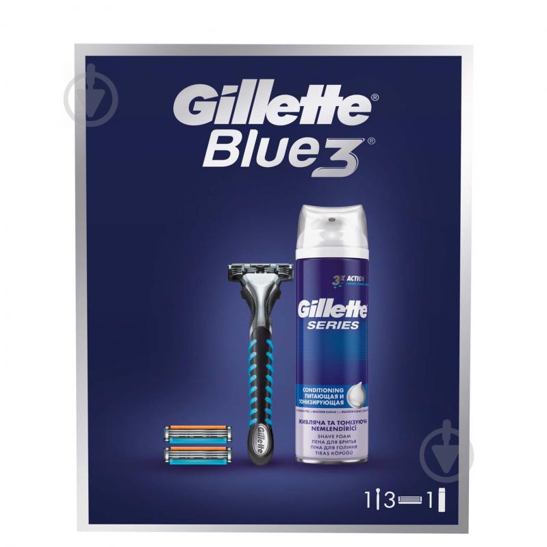 Набор подарочный для мужчин Gillette Станок Blue3 + 3 сменные кассеты + Пена для бритья Gillette Series Conditioning 250 мл - фото 1