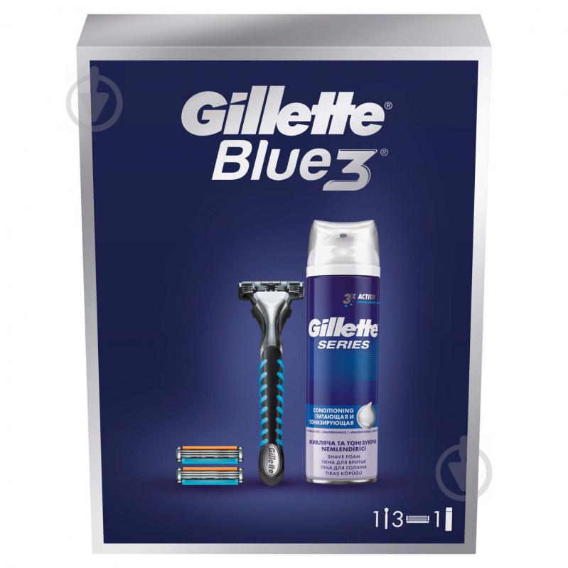 Набор подарочный для мужчин Gillette Станок Blue3 + 3 сменные кассеты + Пена для бритья Gillette Series Conditioning 250 мл - фото 2