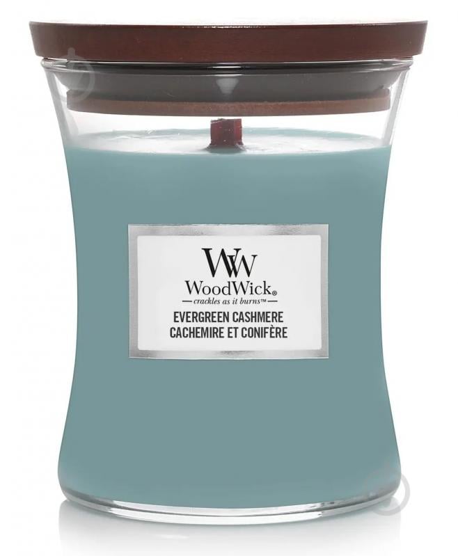 Свічка ароматична Woodwick Medium Evergreen Cashmere (Вічнозелений Кашемір) 275г - фото 1