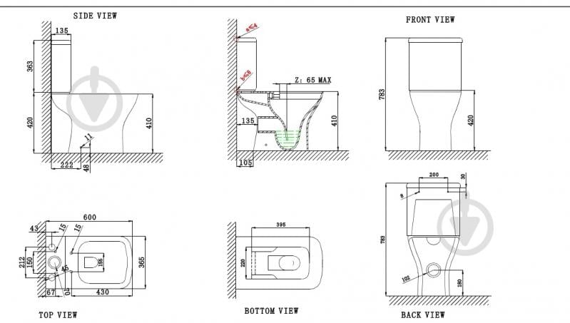 Унітаз-компакт EGO PRIDE Rimless з сидінням Duroplast soft-close, 60*38*78см - фото 10