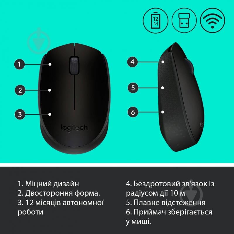 Мышь Logitech Wireless Mouse M170 grey (910-004642) - фото 7