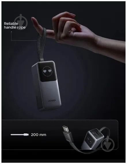 Повербанк UGREEN with built-in USB-C cable 20000 mAh gray (55365B) - фото 2