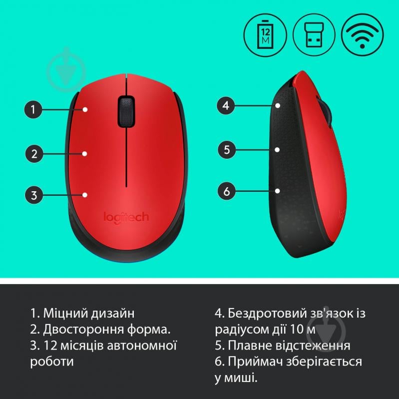 Мышь Logitech Wireless Mouse M171 (910-004641) red/black - фото 7