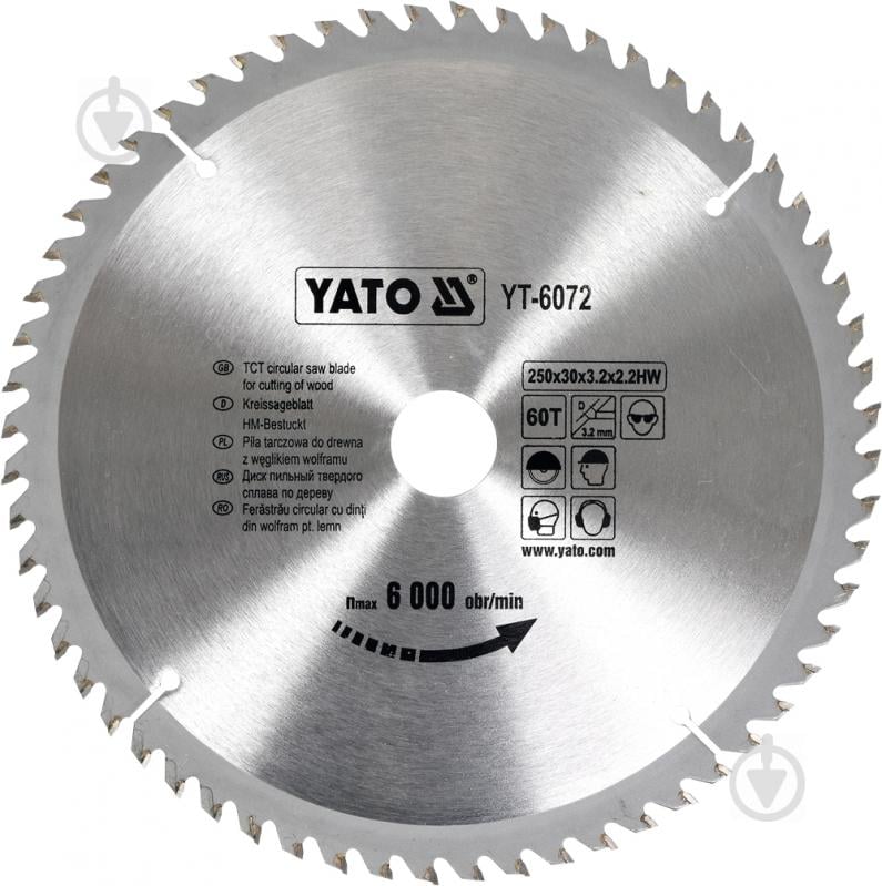 Пиляльний диск YATO 250x30x2.2 Z60 YT-6072 - фото 1