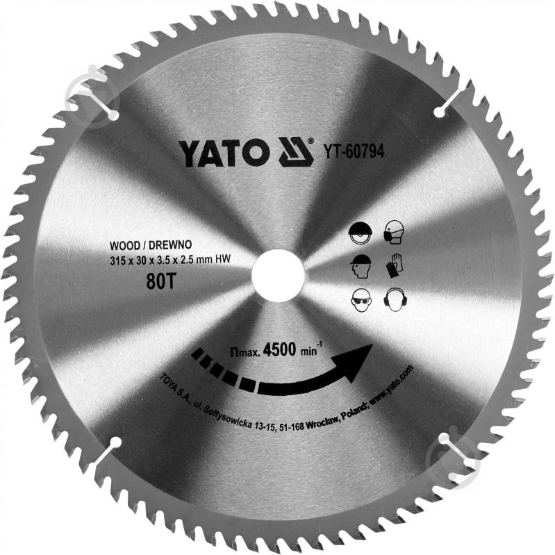 Пиляльний диск YATO 315x30x2.5 Z80 YT-60794 - фото 1