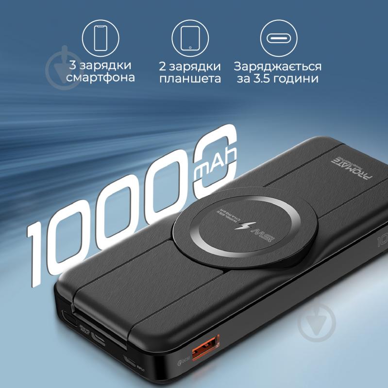 Повербанк Promate 10000 mAh black (powerpack-fold) УМБ Promate PowerPack-Fold 10000 mAh, MagSafe, USB-C PD, USB-A QC3.0 Black (powerpack-fold) - фото 2