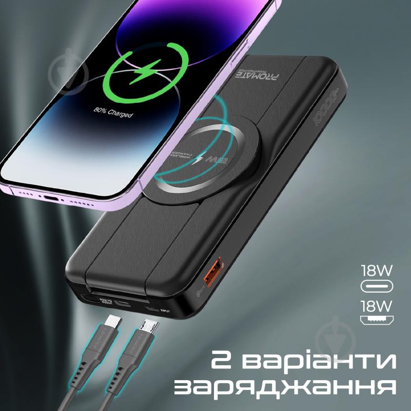 Повербанк Promate 10000 mAh black (powerpack-fold) УМБ Promate PowerPack-Fold 10000 mAh, MagSafe, USB-C PD, USB-A QC3.0 Black (powerpack-fold) - фото 9