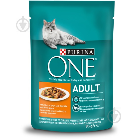 Корм для дорослих котів Purina One Adult з куркою і зеленою квасолею 85 г - фото 1