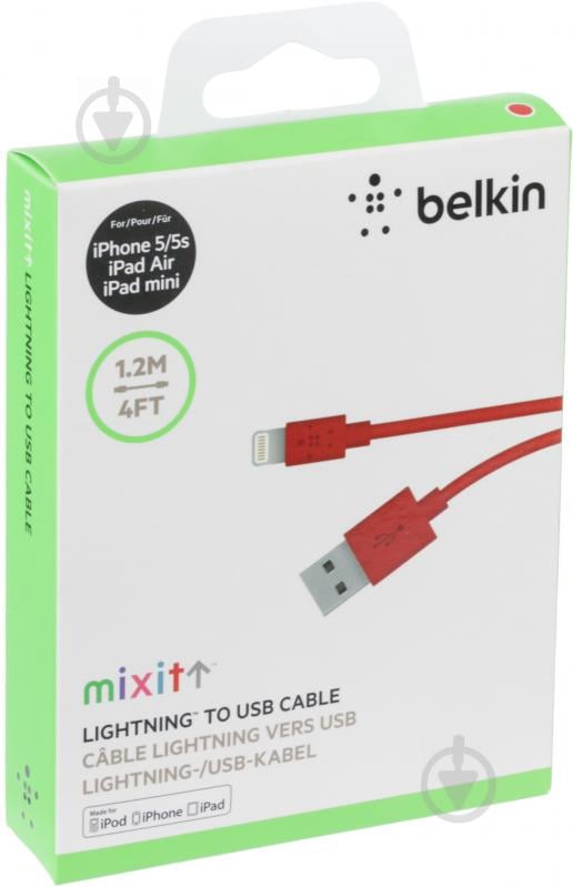 Кабель Belkin Lightning – USB 1,2 м (F8J023bt04-RED) - фото 3